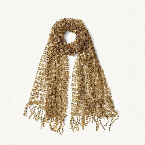 Gold Sequins Net Scarf - Picture 2 of 5